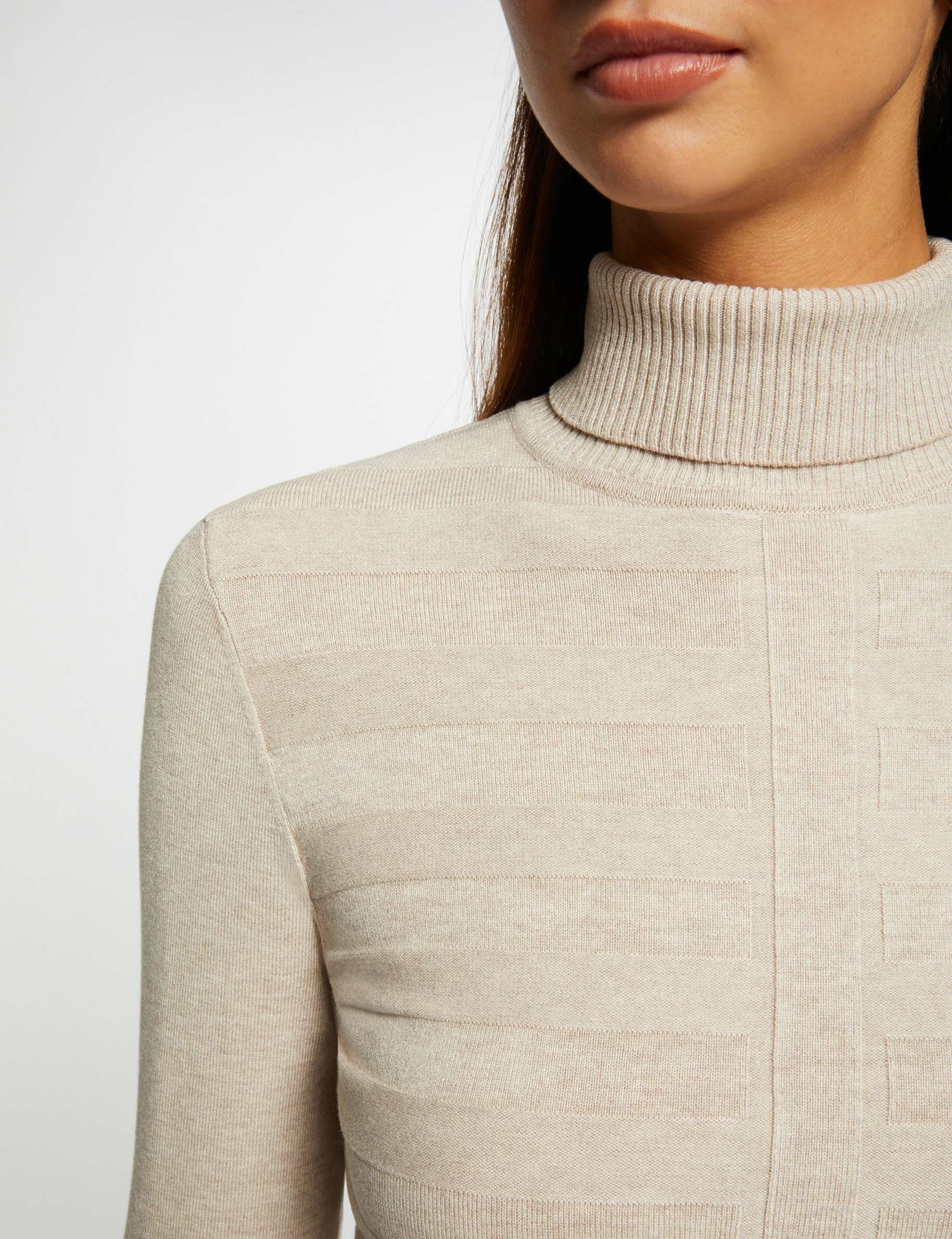 Pull manches longues col roulé beige femme - beige