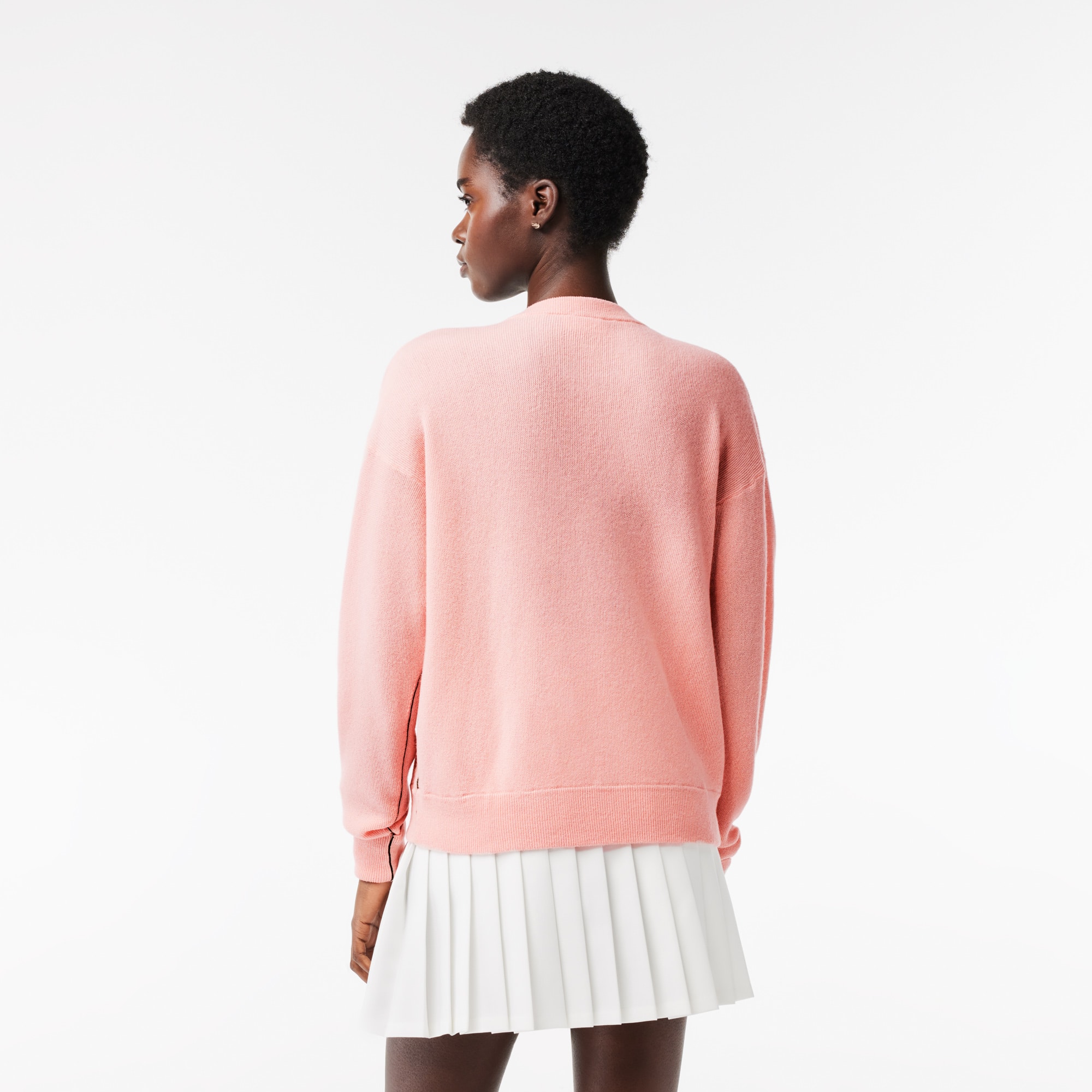 Pull femme Lacoste col en V uni en laine Pullovers - Rose - Lacoste - Femme
