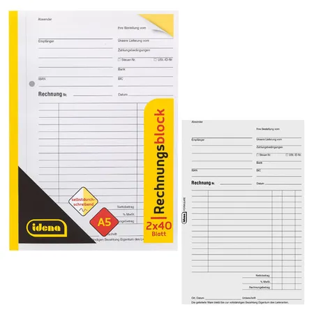 Idena Rechnungsbuch A5,2x40 Blatt FSC-Mix