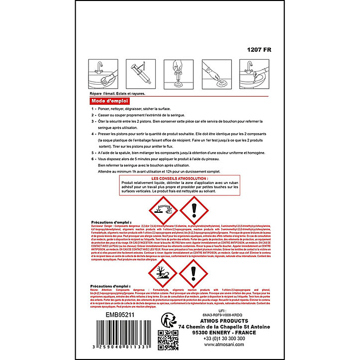 Résine de réparation Atmos éclat d'émail et porcelaine blanc 5ml