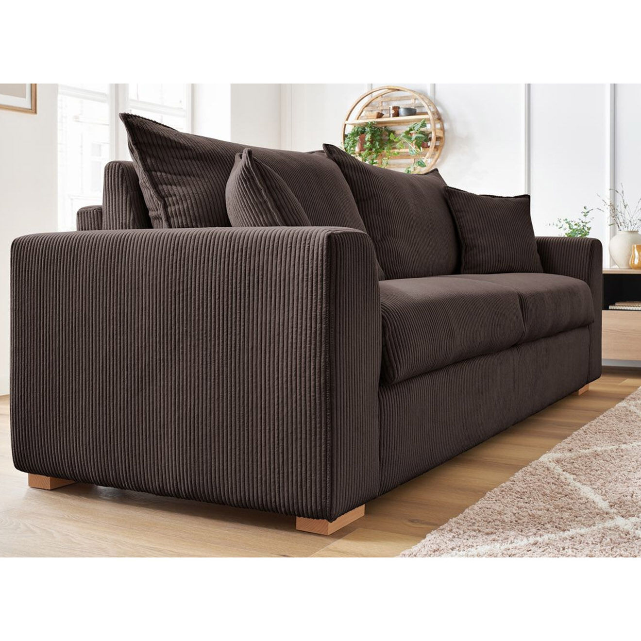 Bobochic Canapé convertible express augustin velours côtelé marron  - 225x96x97 cm