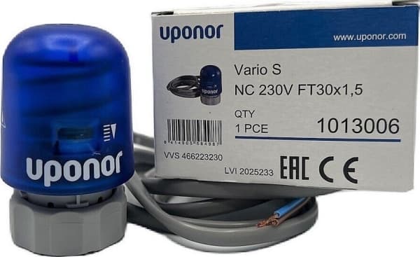 Uponor vario S M30 x1,5 gevind. Telestat ST 230v . Til Vario S rustfrie fordelerrør