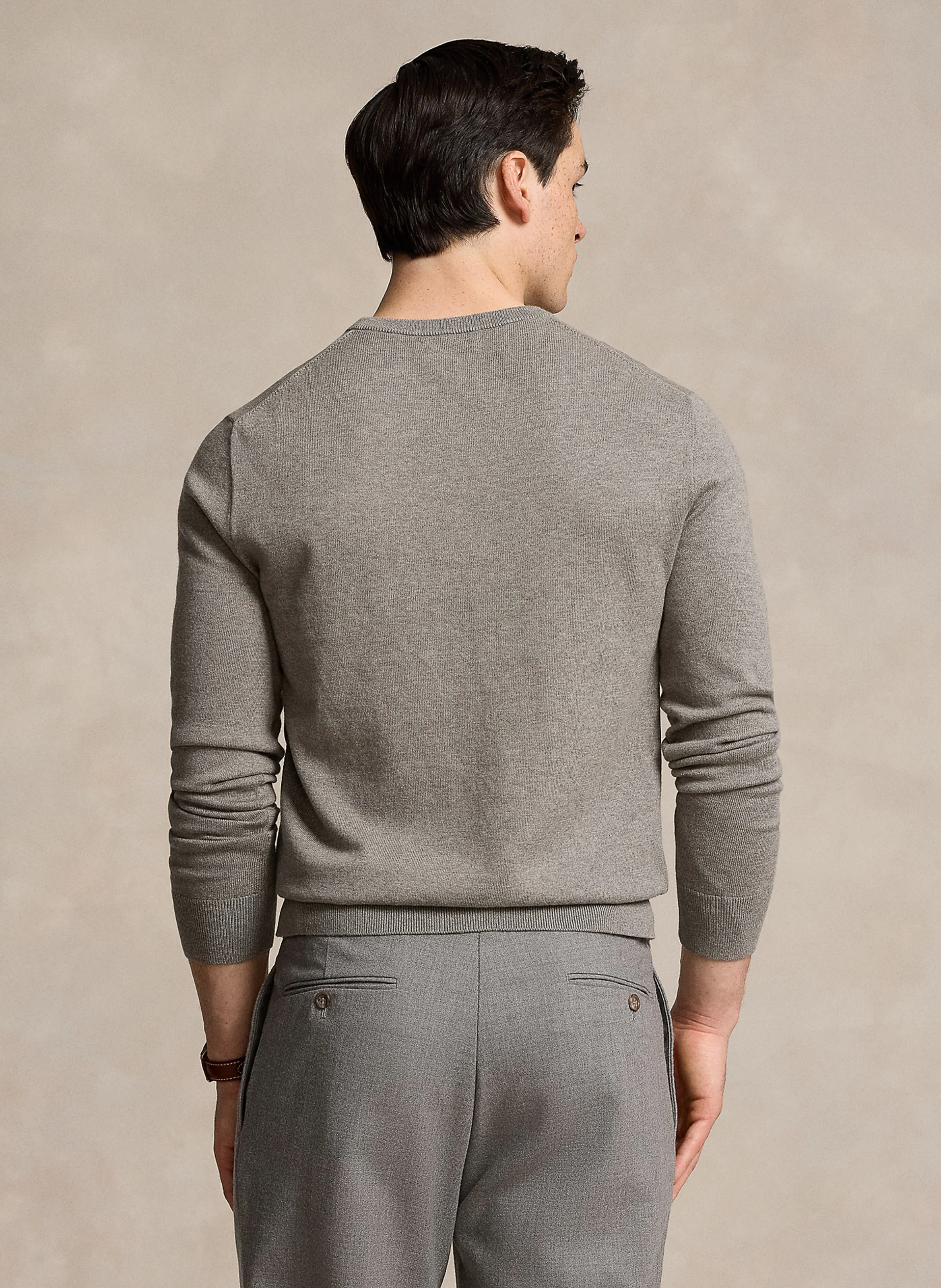 Pull col rond logo brodé en coton mélangé | Marron