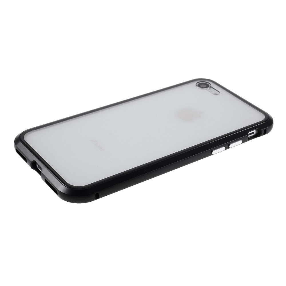 iPhone SE (2022/2020) / 8 / 7 Magnetische Alu Schutzhülle mit Panzer Glas Backcover   Display- / Kameraschutz (Magnet-Technologie) - Schwarz