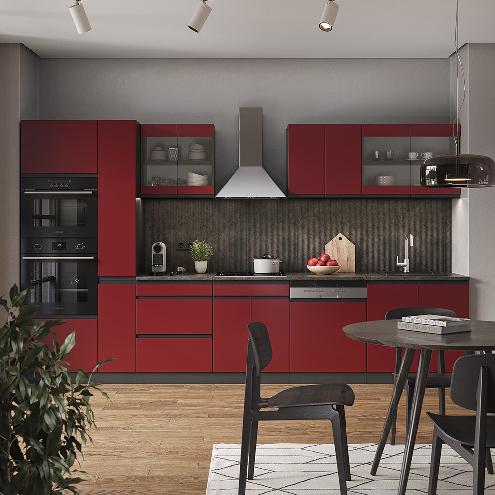 Vicco Küchenzeile Küchenblock Einbauküche R-Line J-Shape Anthrazit Rot 350 cm modern Küchenschränke Küchenmöbel