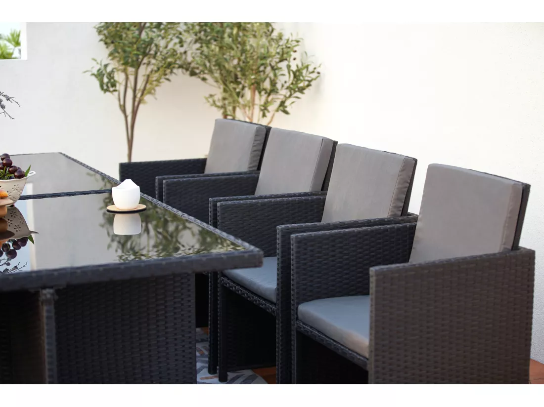 Salon de jardin 12 places en résine tressée gris MONACO