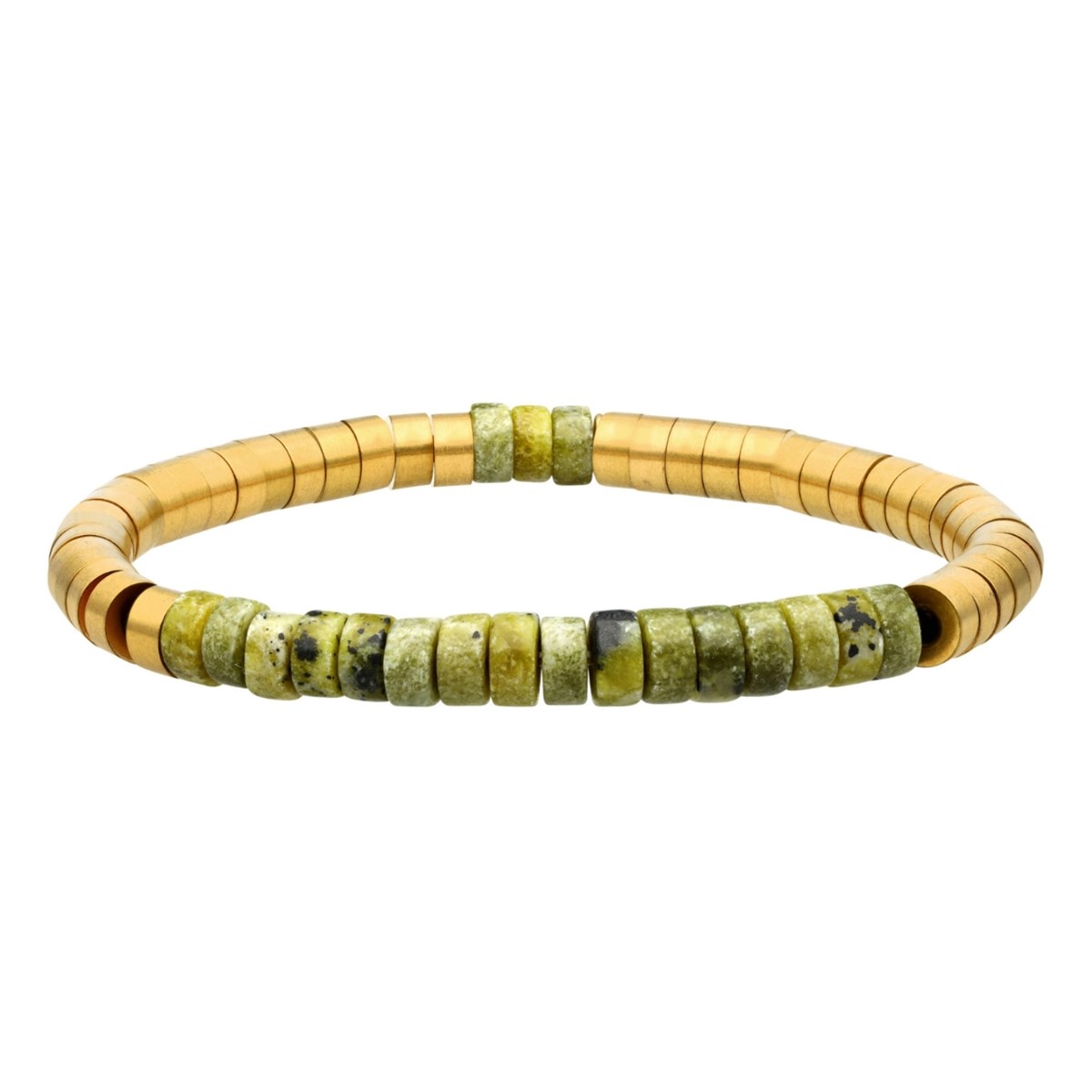 Bracelet Acier Perles Heishi 6mm Pierre Unakite-Small-16cm