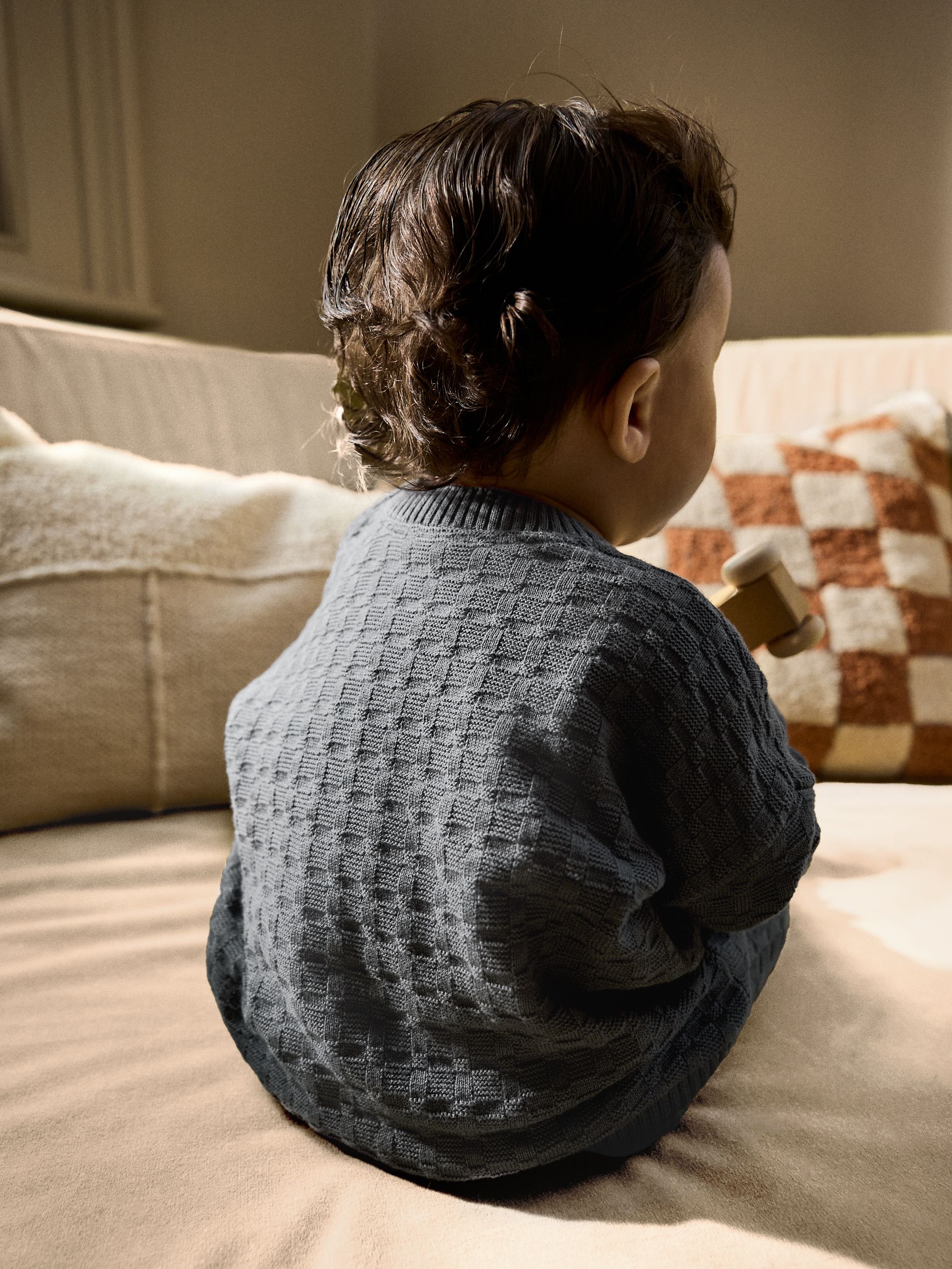 Antraciet - Babyset met gebreide trui en legging van 100% katoen met textuur (0mnd -3jr)
