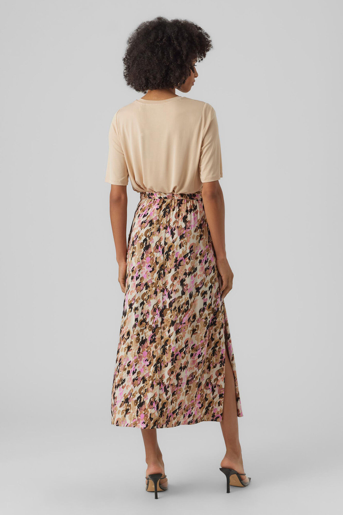 Saia midi estampada - Marrom