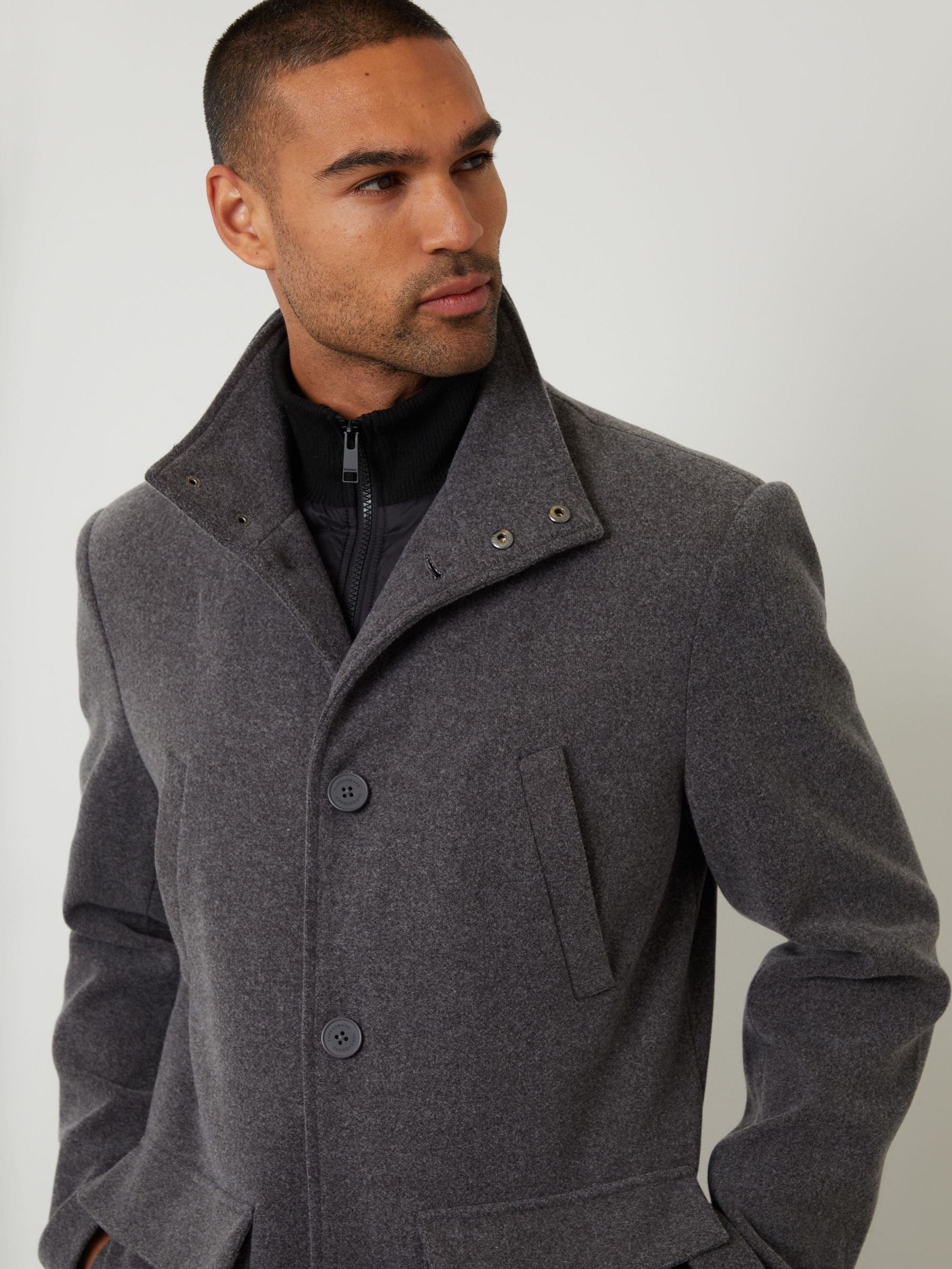 Grijs - Threadbare Lange utility-jas van imitatie-wol met laagjeslook