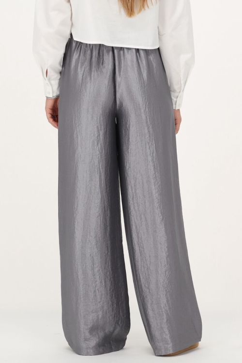 Grijze wide leg broek satijnen look