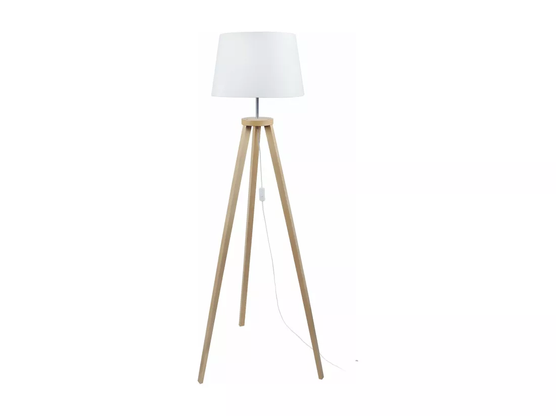 Lampadaire trépied, bois naturel 155 cm.