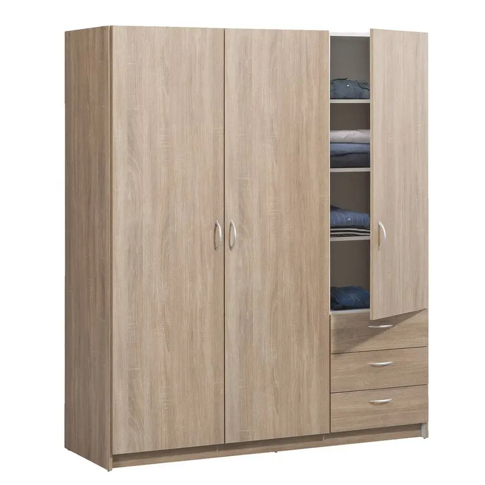 Kledingkast Varia 3-deurs - licht eiken - 175x146x50 cm