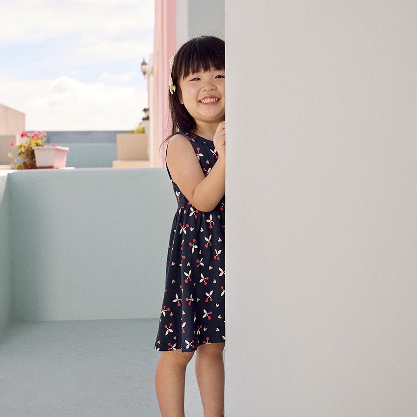 Robe sans manches imprimé fantaisie pour bébé fille - Bleu marine