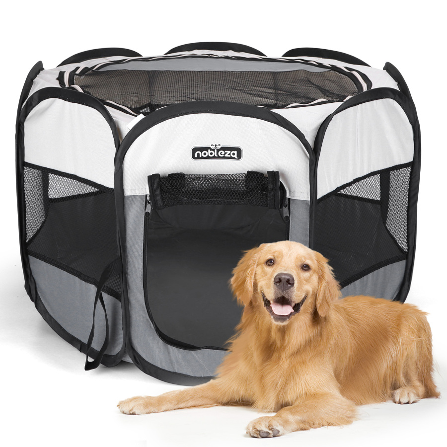 Nobleza - Cercado dobrável para cães, cercado portátil para cães, cercado impermeável em tecido Oxford, gaiola octogonal para filhotes, gatos, cães e coelhos, 125x125x58cm