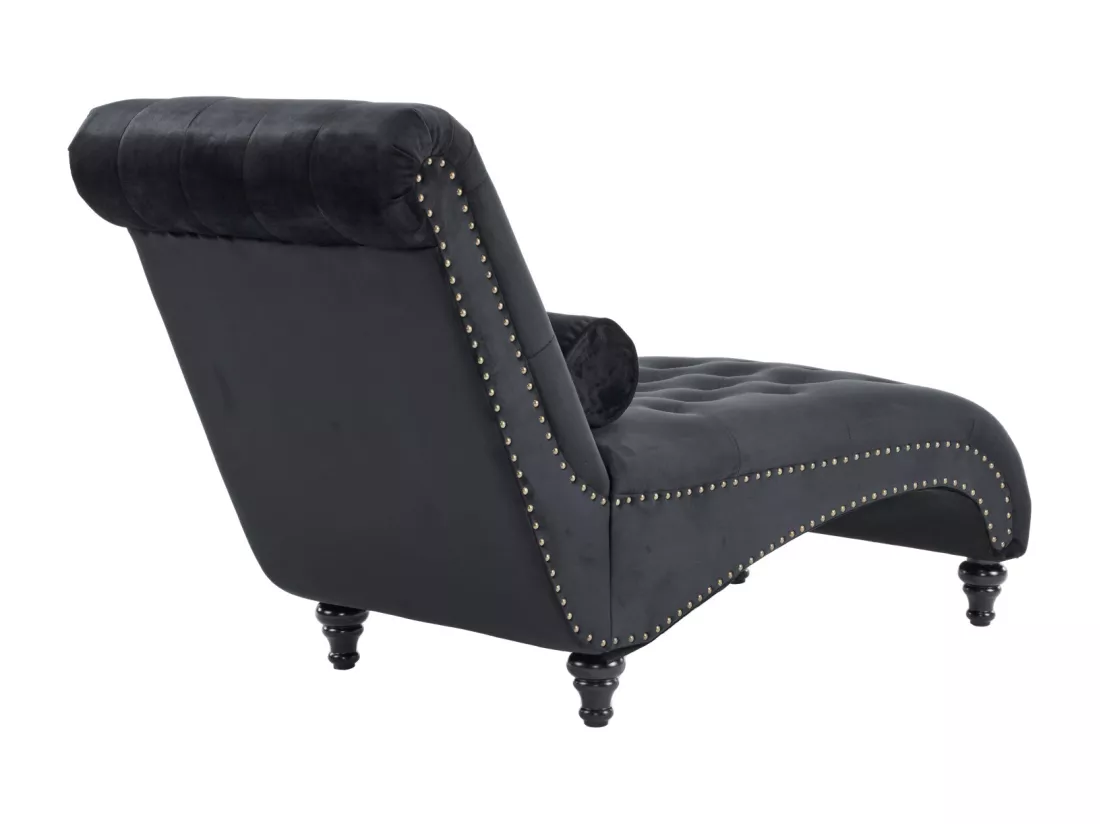 Fauteuil inclinable, surface avec points de traction et côtés avec clous en cuivre. Avec coussin lombaire - 140x87x63,5cm - Noir