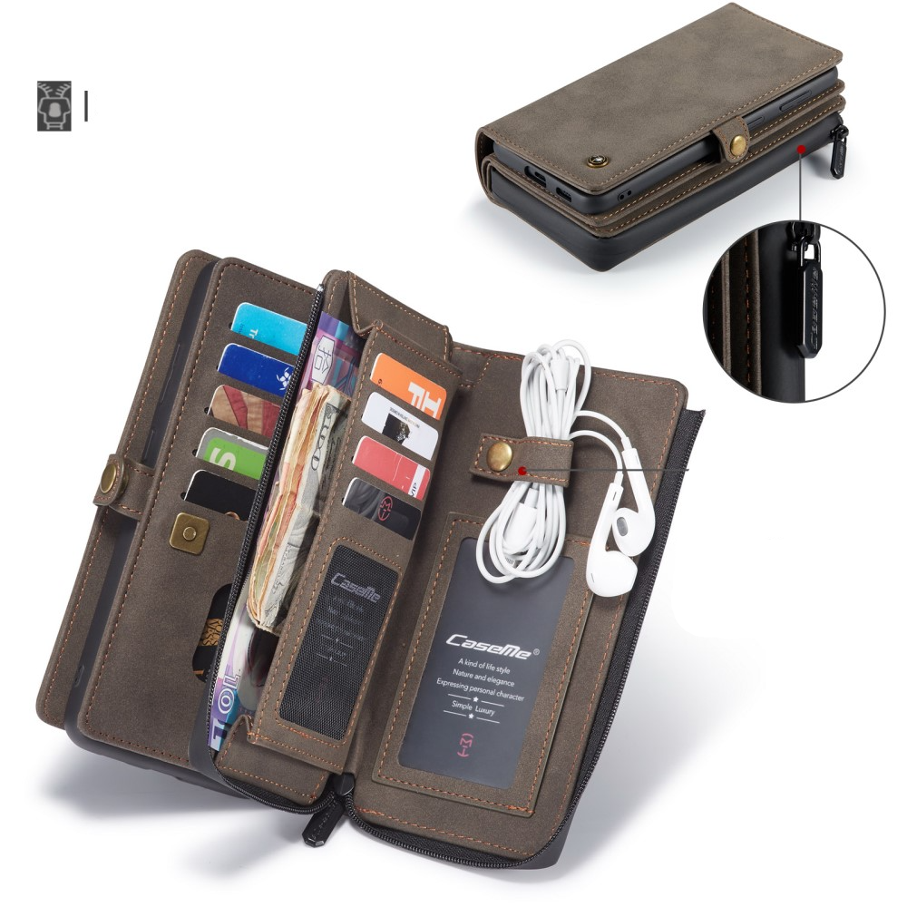 Samsung Galaxy S21 FE 5G 3in1 Leder Tasche   Magnet Hardcase Karten Etui - Dunkelbraun