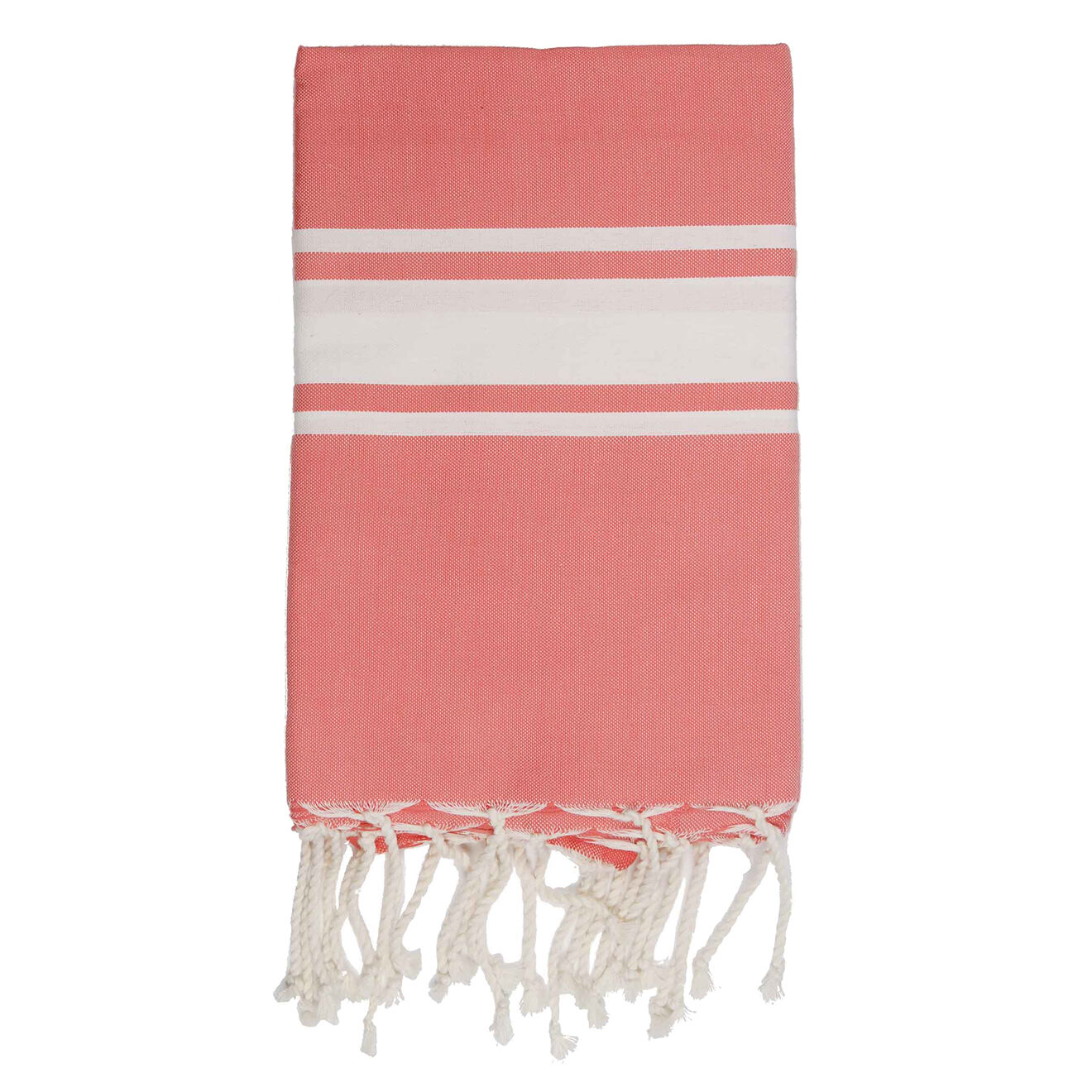 Febronie Fouta Traditionelle St Tropez orange corail/blanc - 100x200 cm