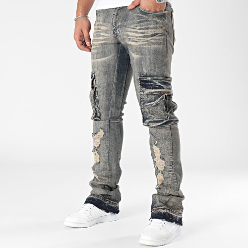 Pantalon Cargo Jean Flare Bleu Brut