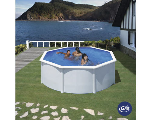 Opzetzwembadset van staalwand Planet Pool Vision-Pool Classic rond Ø350x120 cm incl. zandfiltersysteem, ladder, ingebouwde skimmer, filterzand & aansluitslang wit