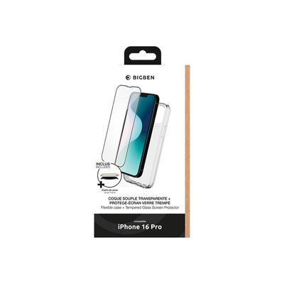 Bigben Connected - Pack coque de protection + protection d'écran verre trempé pour Apple iPhone 16 Pro - transparent