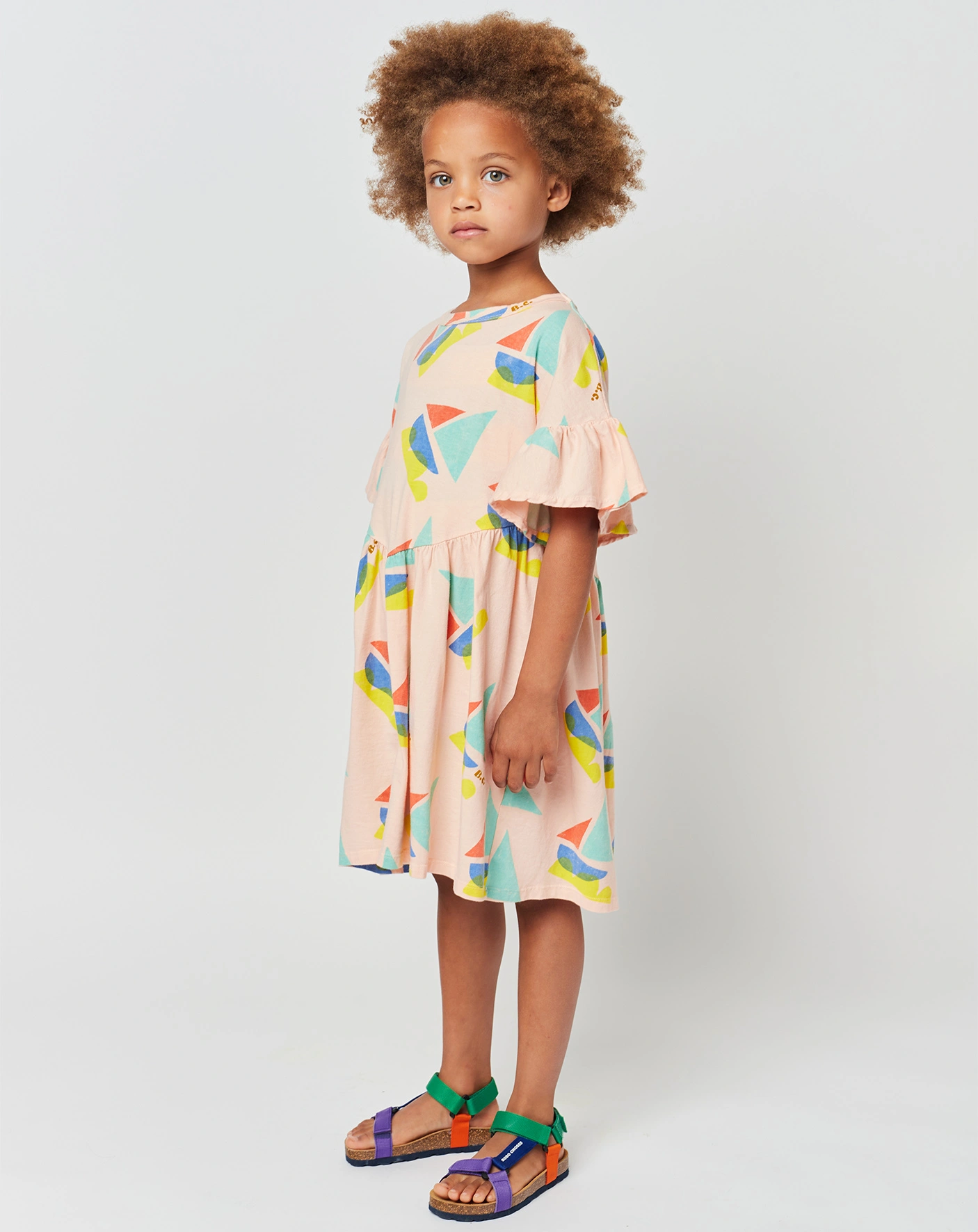 Kleid MULTICOLOR SAILBOAT RUFFLE in light pink