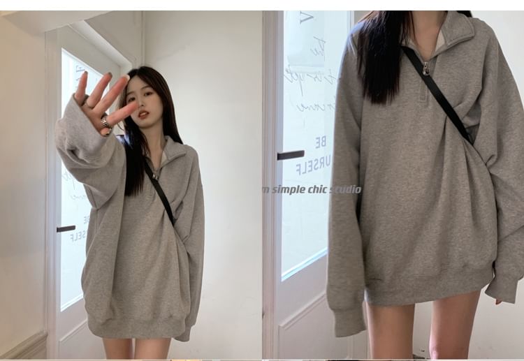 Windflower - Sweatshirt met halve rits en losse pasvorm