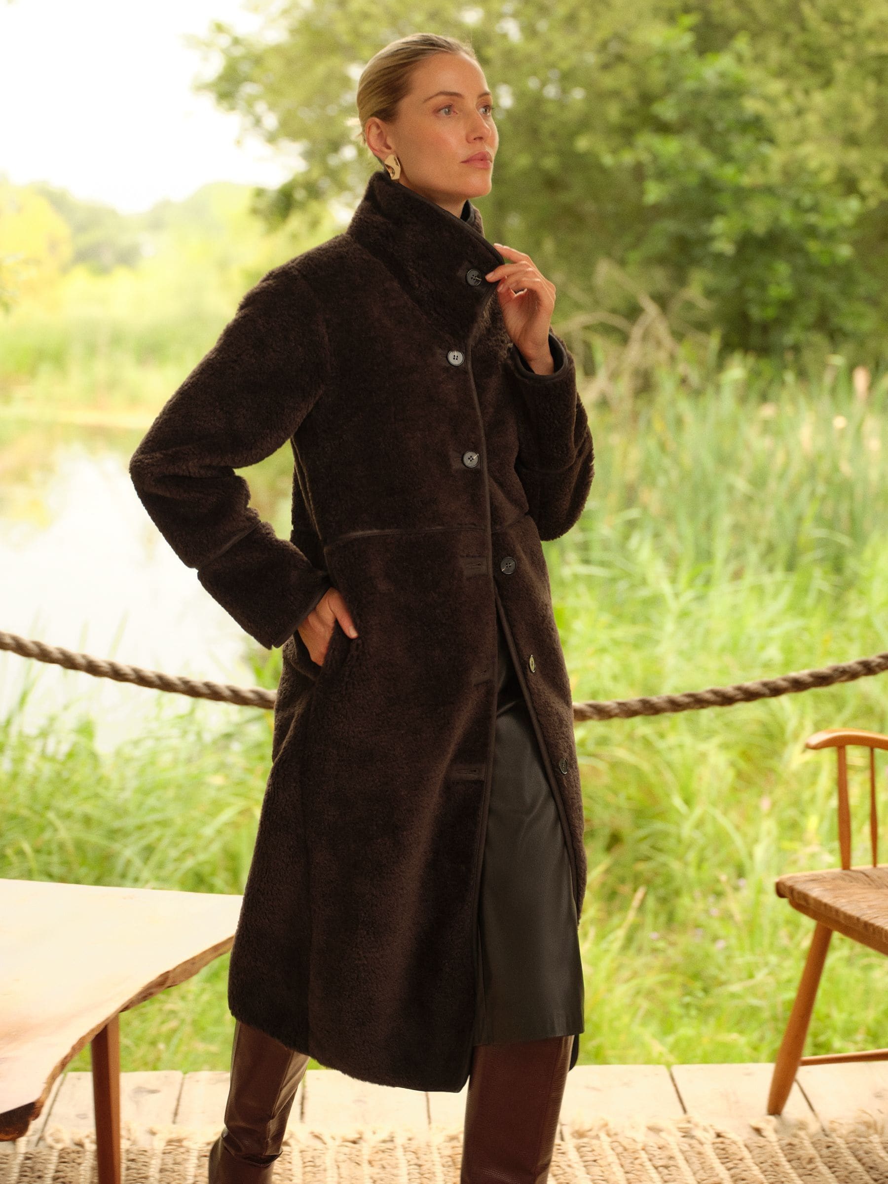 Love & Roses Tipped Midi Shearling Coat