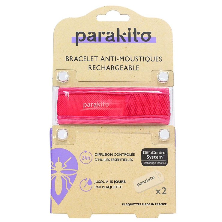 Bracelet anti-moustiques rechargeable couleur unie Rose