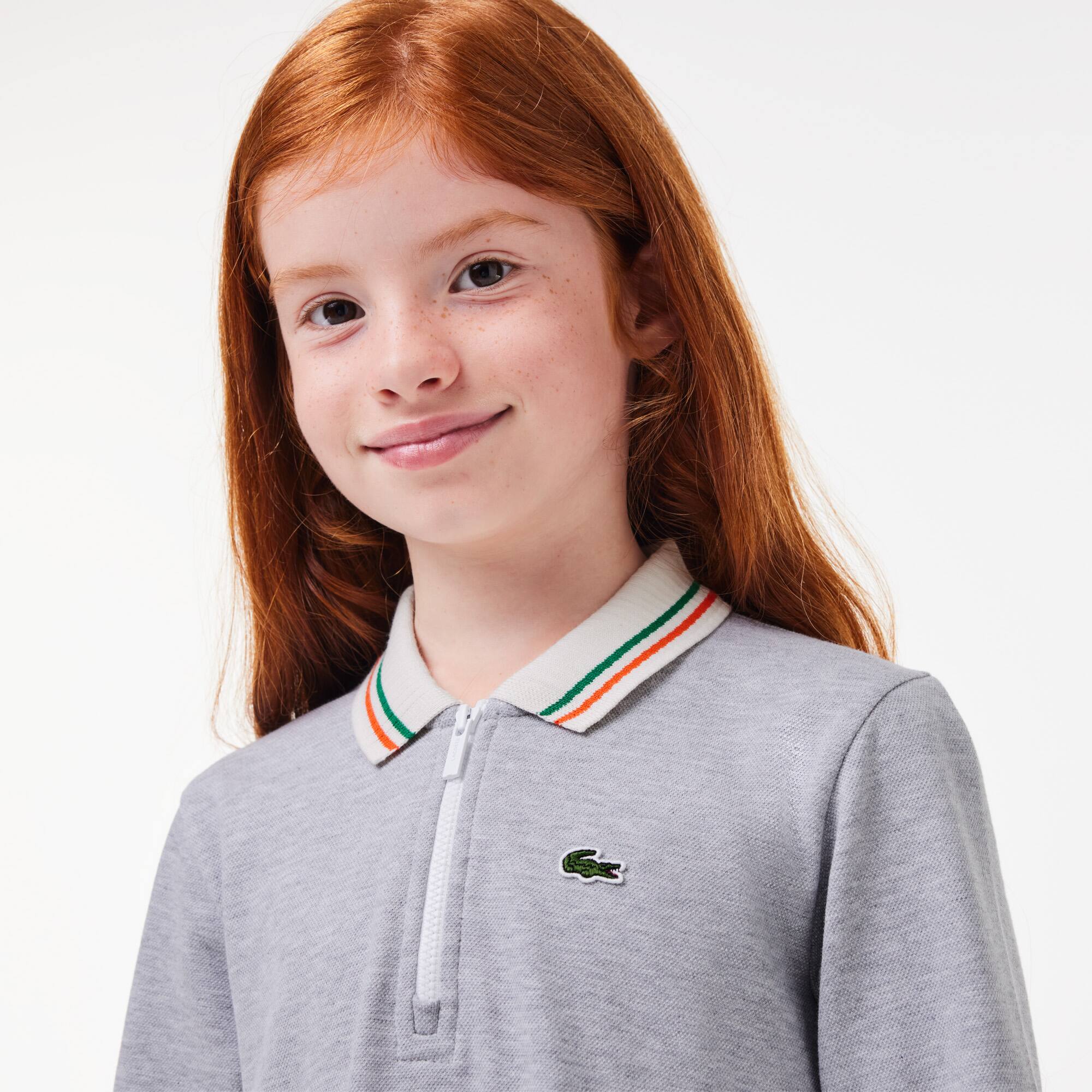 Robe polo avec patte zippée en piqué bouclette Pantalons & Robes - Gris - Lacoste - Fille