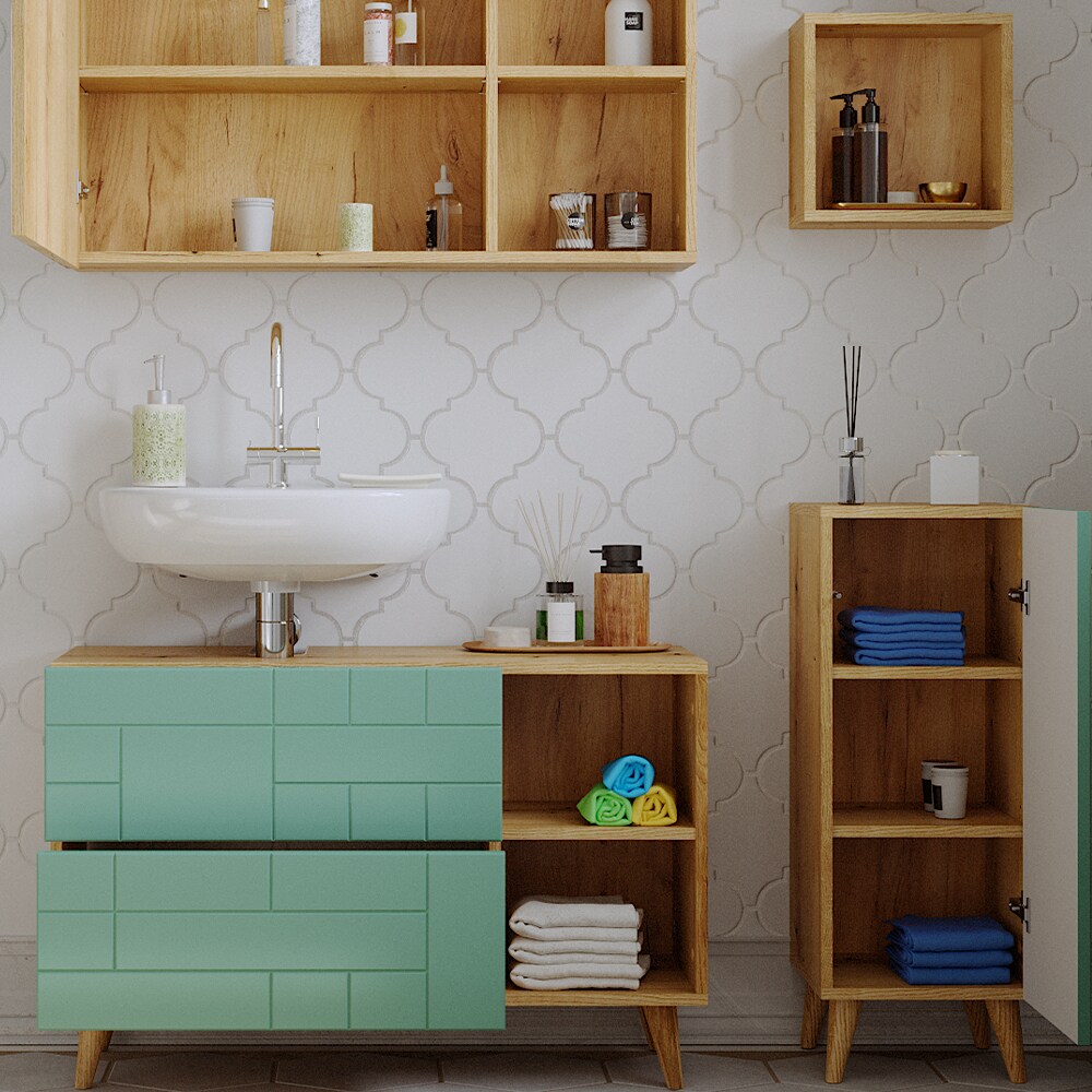 Vicco Waschtischunterschrank Rudi 90 x 59 cm, Eiche Evoke Mintgrün, Badschrank