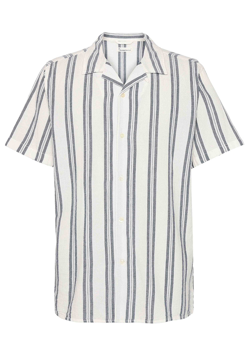 Knowledge Cotton Apparel Hemd Box Fit SS Striped Cotton Shirt Blue Stripe
