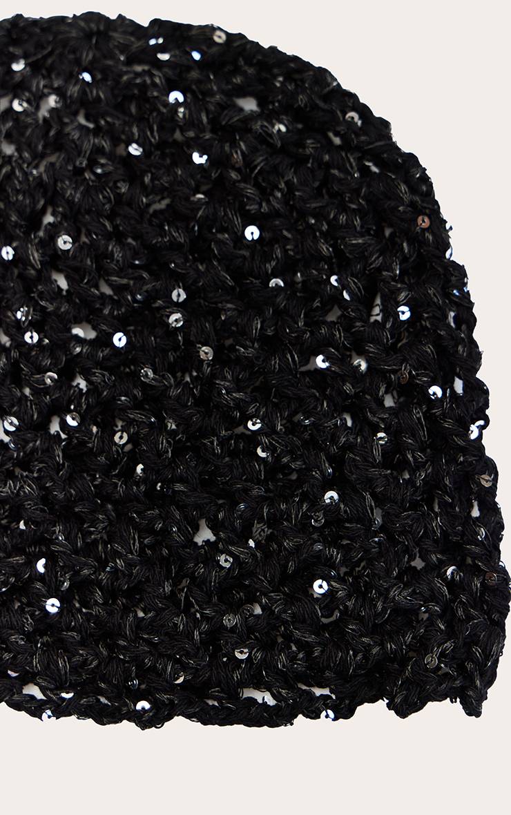 Noir Bonnet Tricoté À Sequins