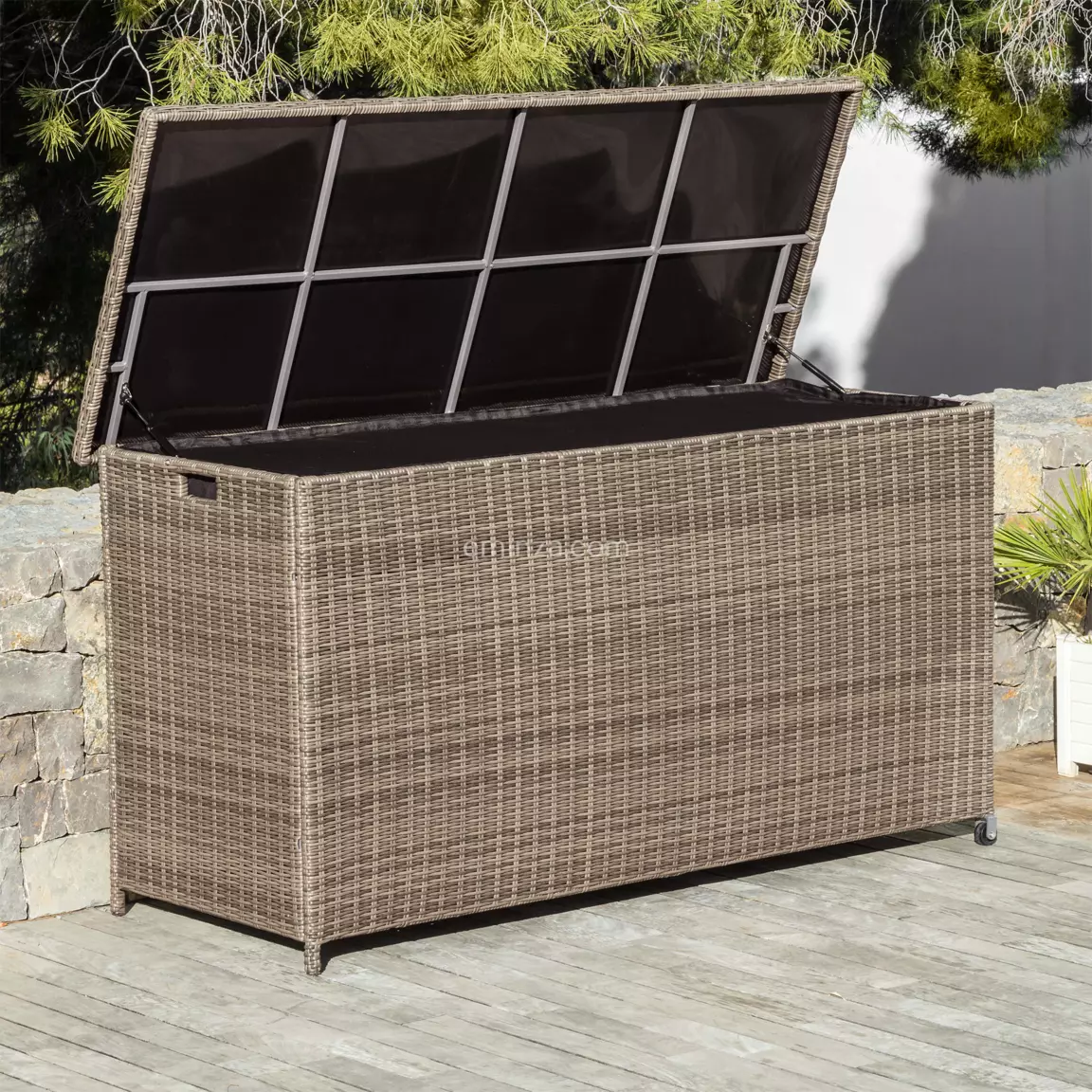Coffre de rangement extérieur en résine tressée Calvi Sepia