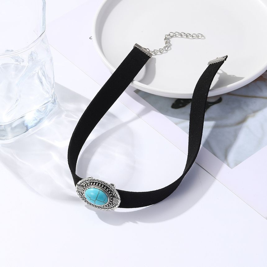 Bolgivy - Choker met gelaagde fluwelen bloemenhanger