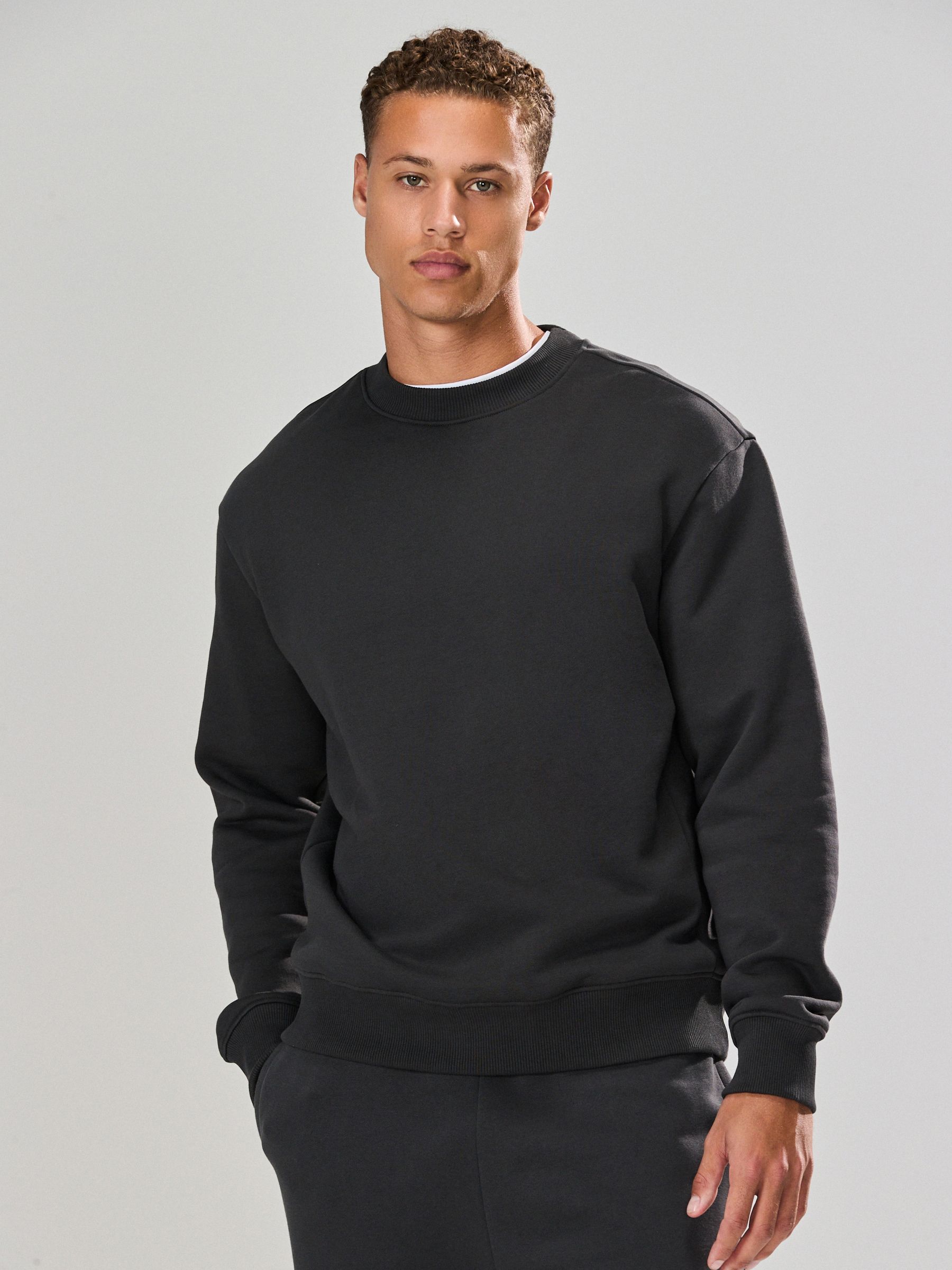 Leisteen grijs - Normale Pasvorm - Dik sweatshirt met ronde hals en hoog katoengehalte