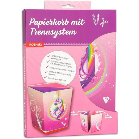 Roth Papierkorb Einhornportrait, 10 Liter, eckig, 2 Fächer