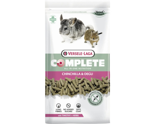 Knaagdiervoer VERSELE-LAGA Complete Chinchilla-Degoe 1,75 kg geëxtrudeerde pellets met kruiden en Timothy hooi, hoog gehalte aan ruwe vezels (20%) voor chinchilla's en degoes, in een vershoudzak