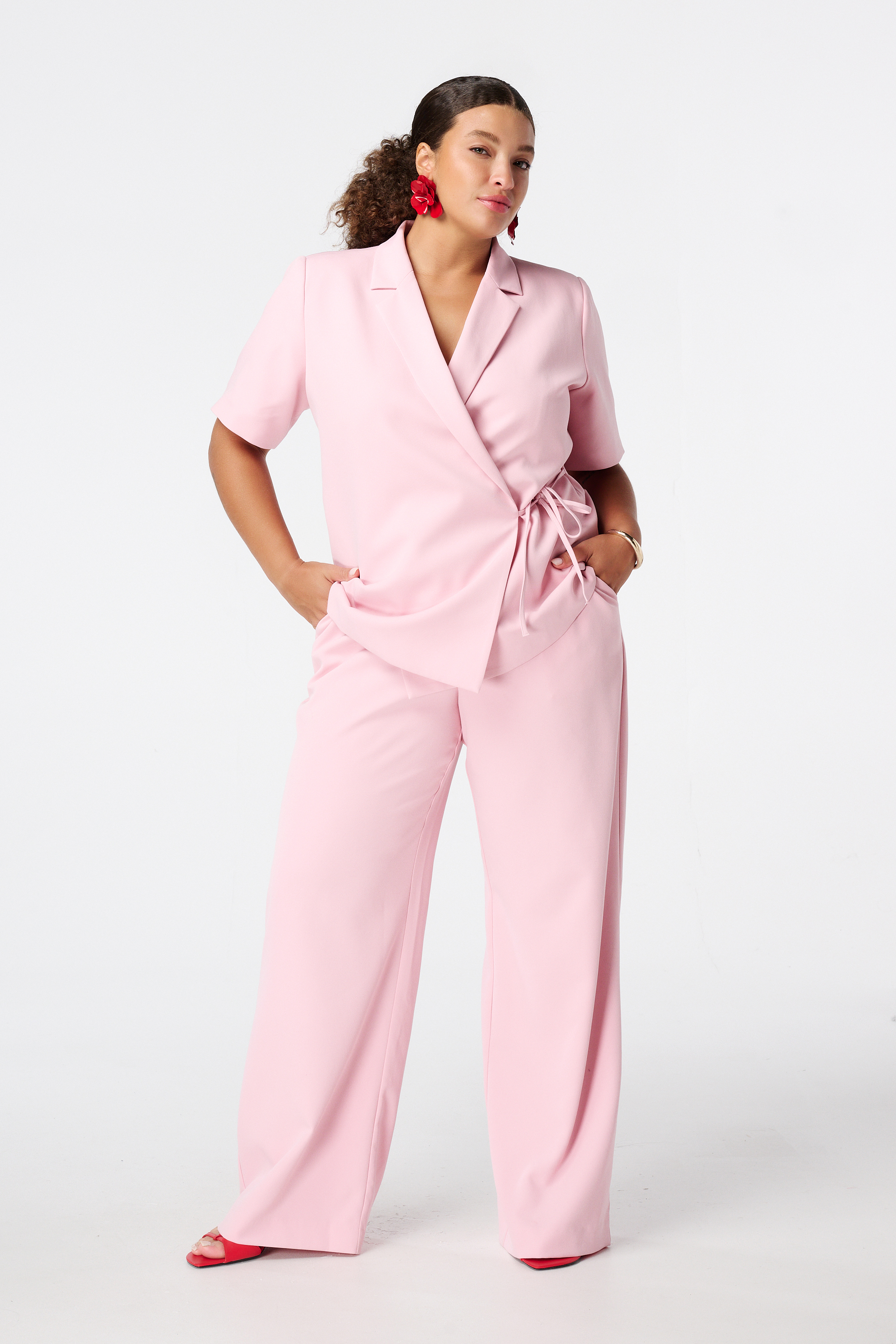 Overslag blazer korte mouwen Licht pink