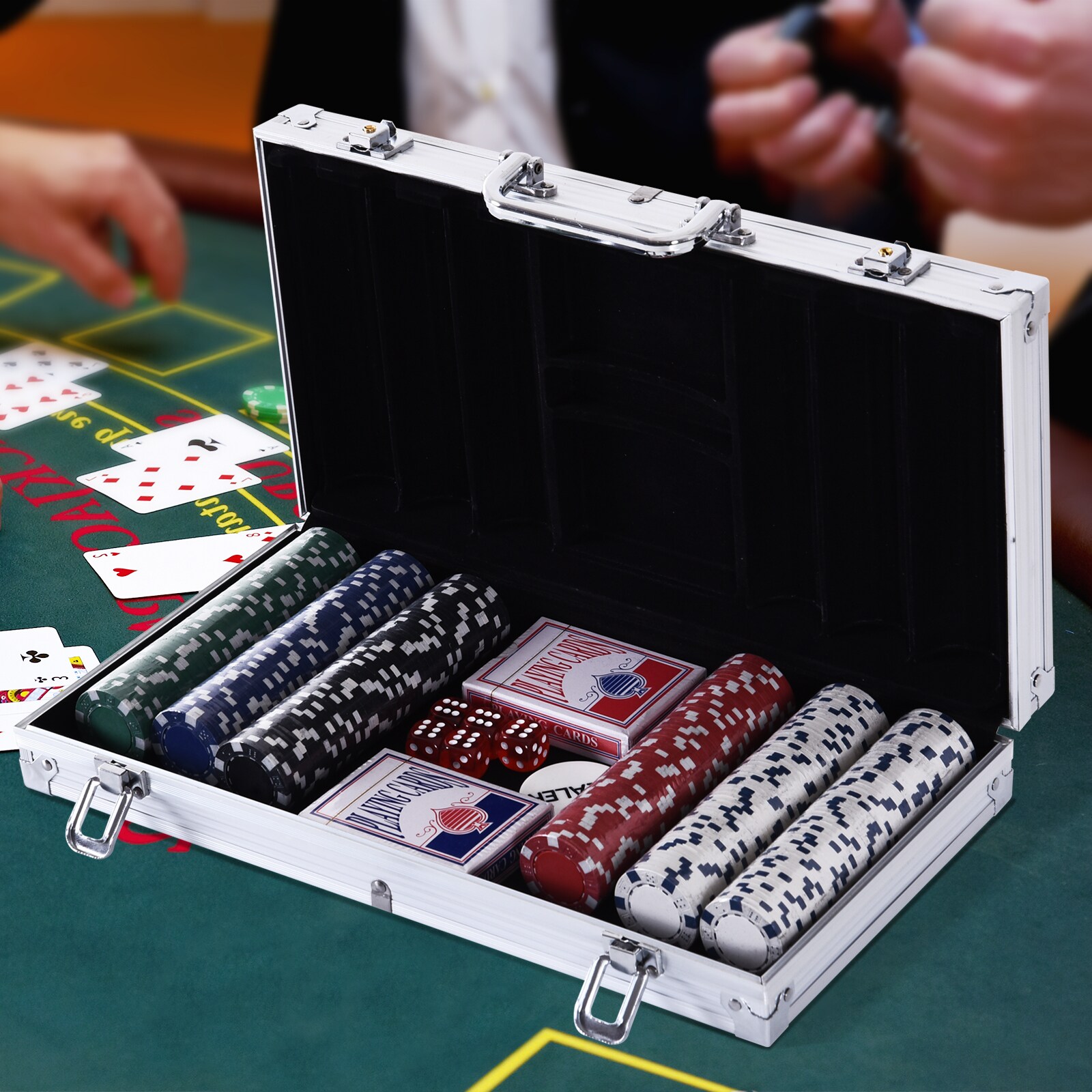HOMCOM Pokerkoffer mit 300 Chips silber 38 x 20,5 x 6,5 cm (LxBxH)