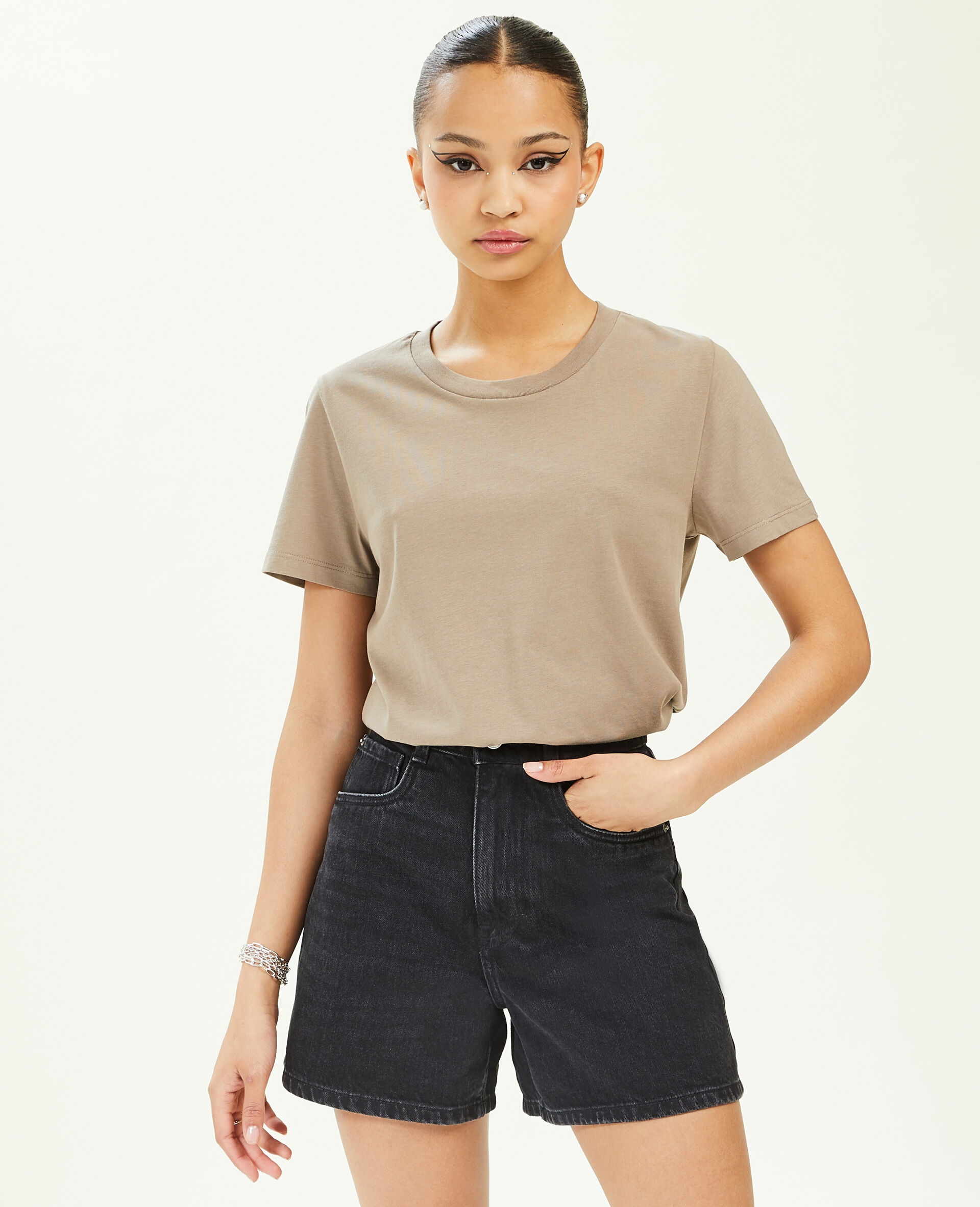 T-shirt basique col rond - Taupe