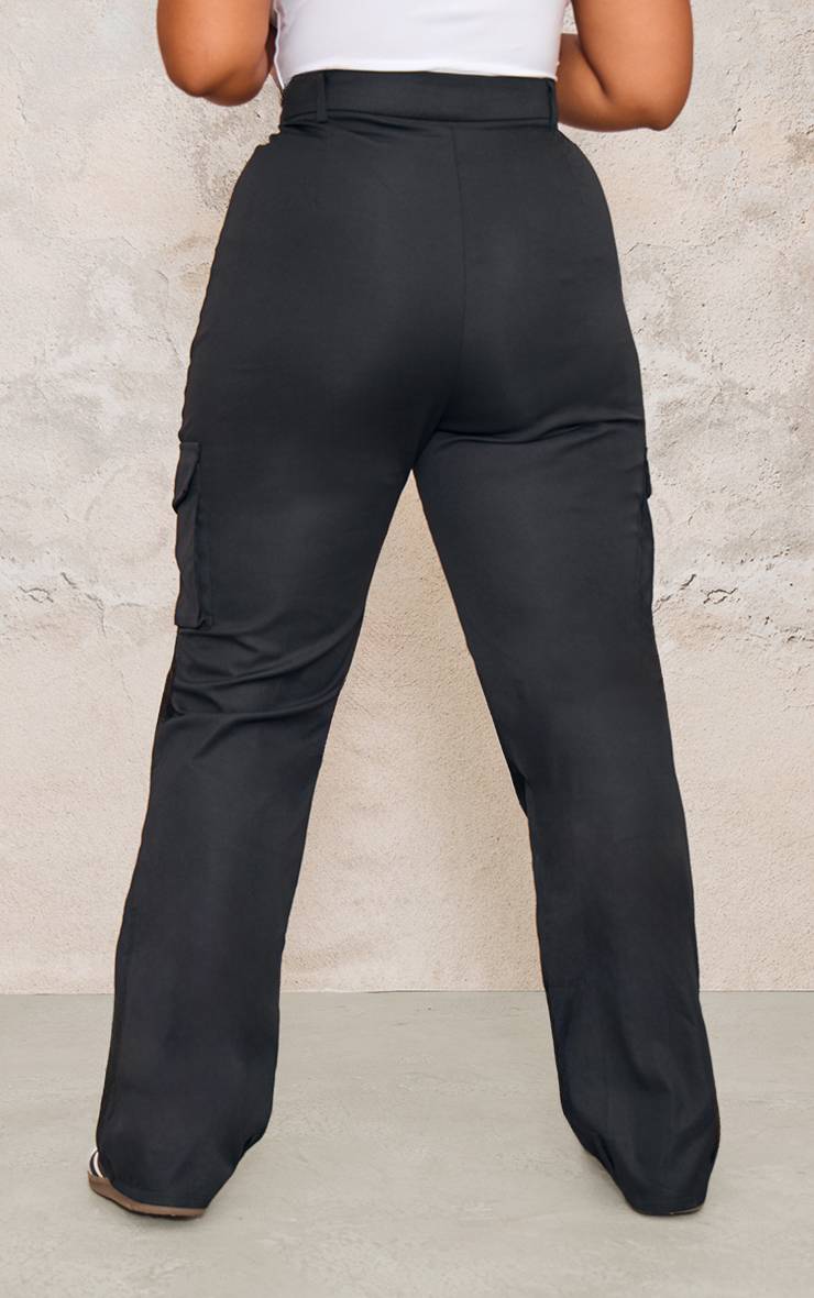 Noir Pantalon Cargo Grande Taille Jambe Droite Avec Poches Plaquées