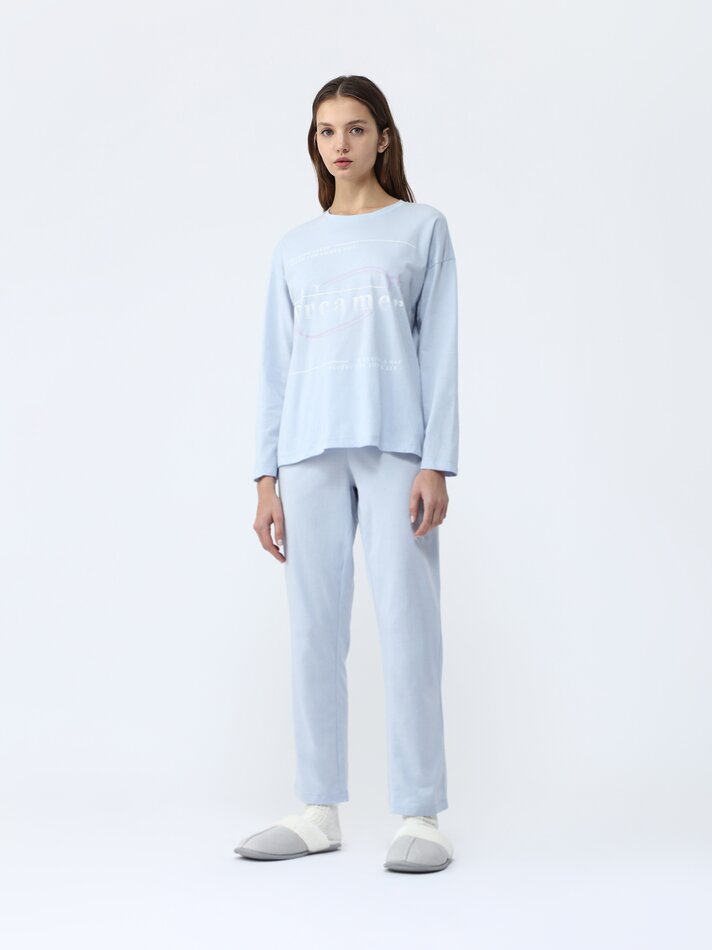 Conjunto de pijama comprido estampado - Azul claro