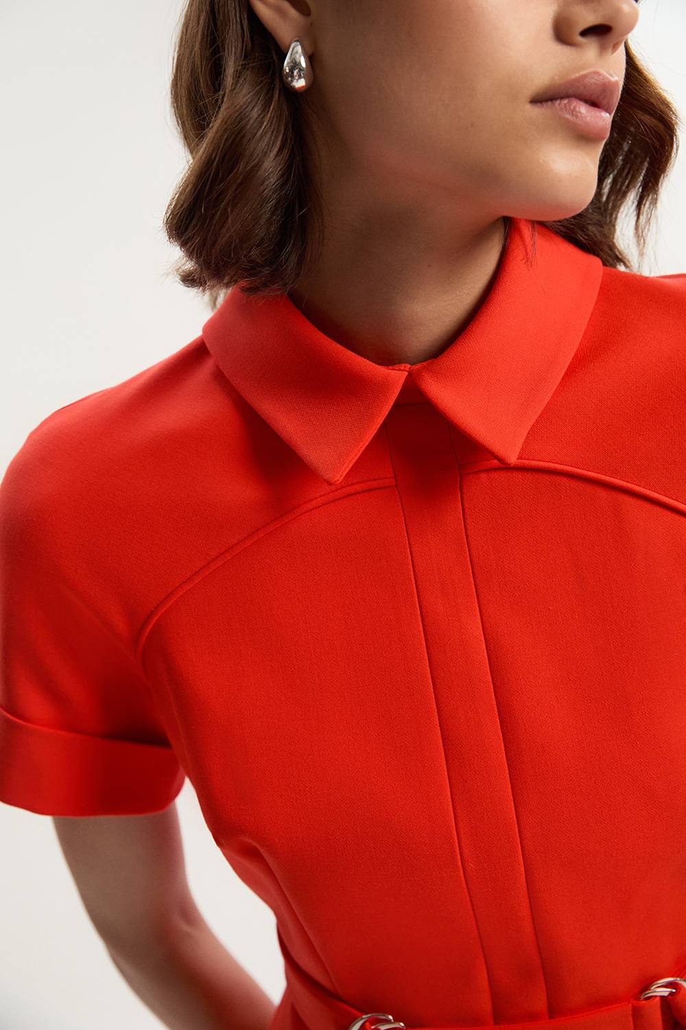 KarenMillen Robe midi trapèze à jupe pleine avec détail d'onglet extensible compact
