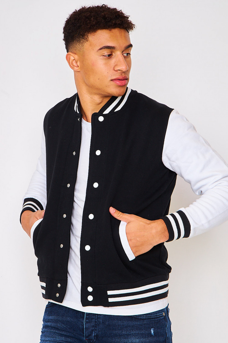 Bomber bicolore noir et blanc molletonné