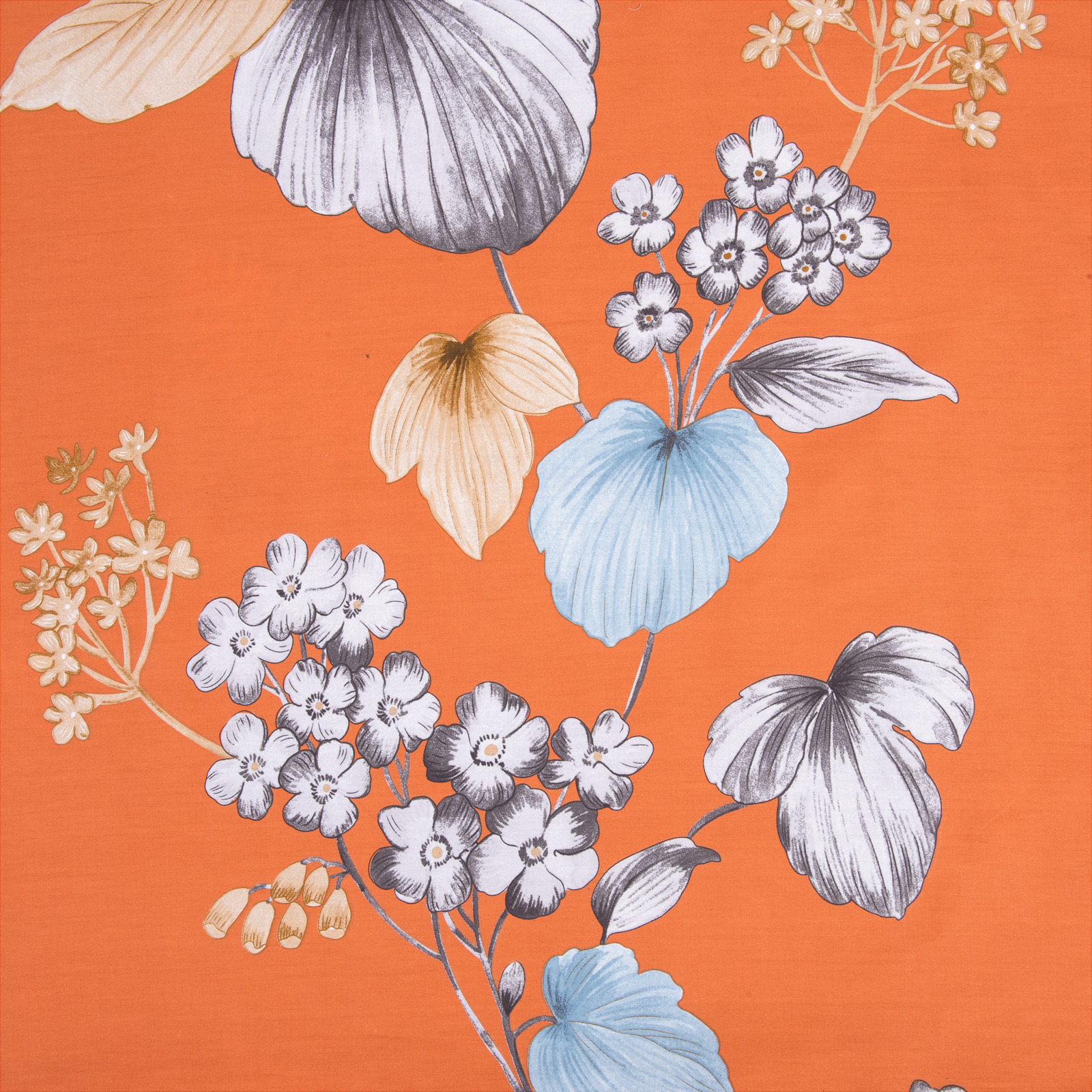 Bettwäsche orange mit Blüten und Blätter