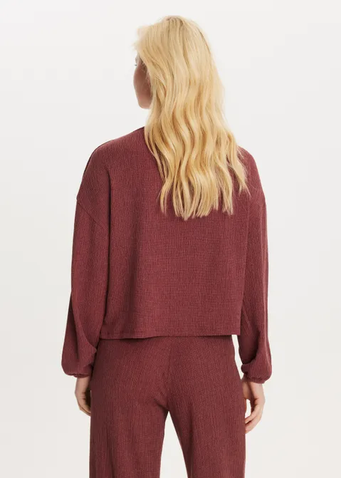 T-shirt met structuur rood (BRIQUE)