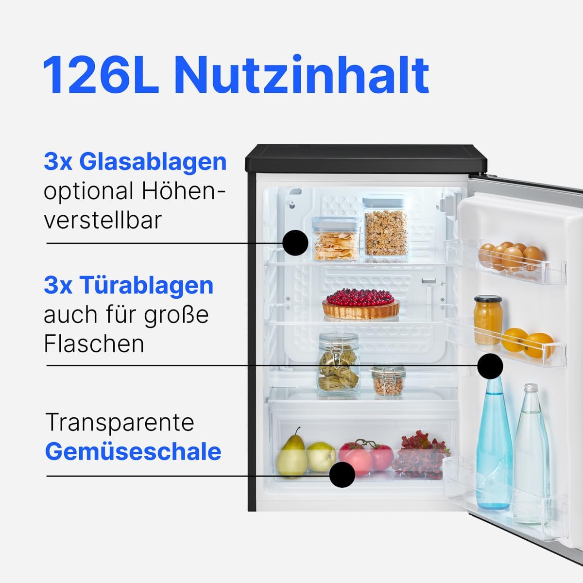 Bomann® Kühlschrank ohne Gefrierfach | Energieklasse C | 85cm | 5 Jahre Kompressor-Garantie | Kühlschrank klein | 0-8°C | leise 35dB | 3 Ablagen | Standardkühlschrank 126L | VS 7258 schwarz