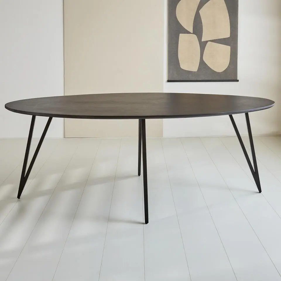 Zwart ovale eettafel Cesar 210x100 cm - Mangohout - Zwart