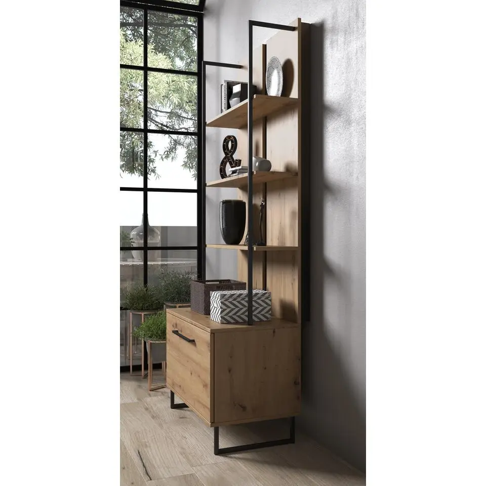 Meubella - Boekenkast Saturn - Eiken - Zwart - 85 cm